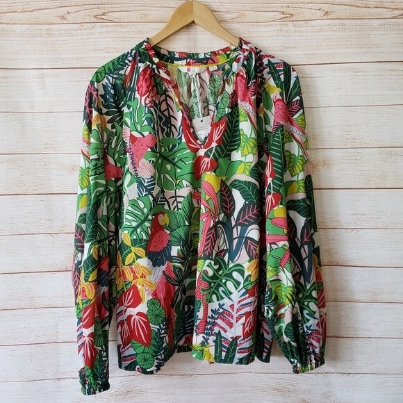 Boden 100% Cotton Heather Palm Leaf Paradise Tropical Jungle Blouse/Top - Picture 3 of 11